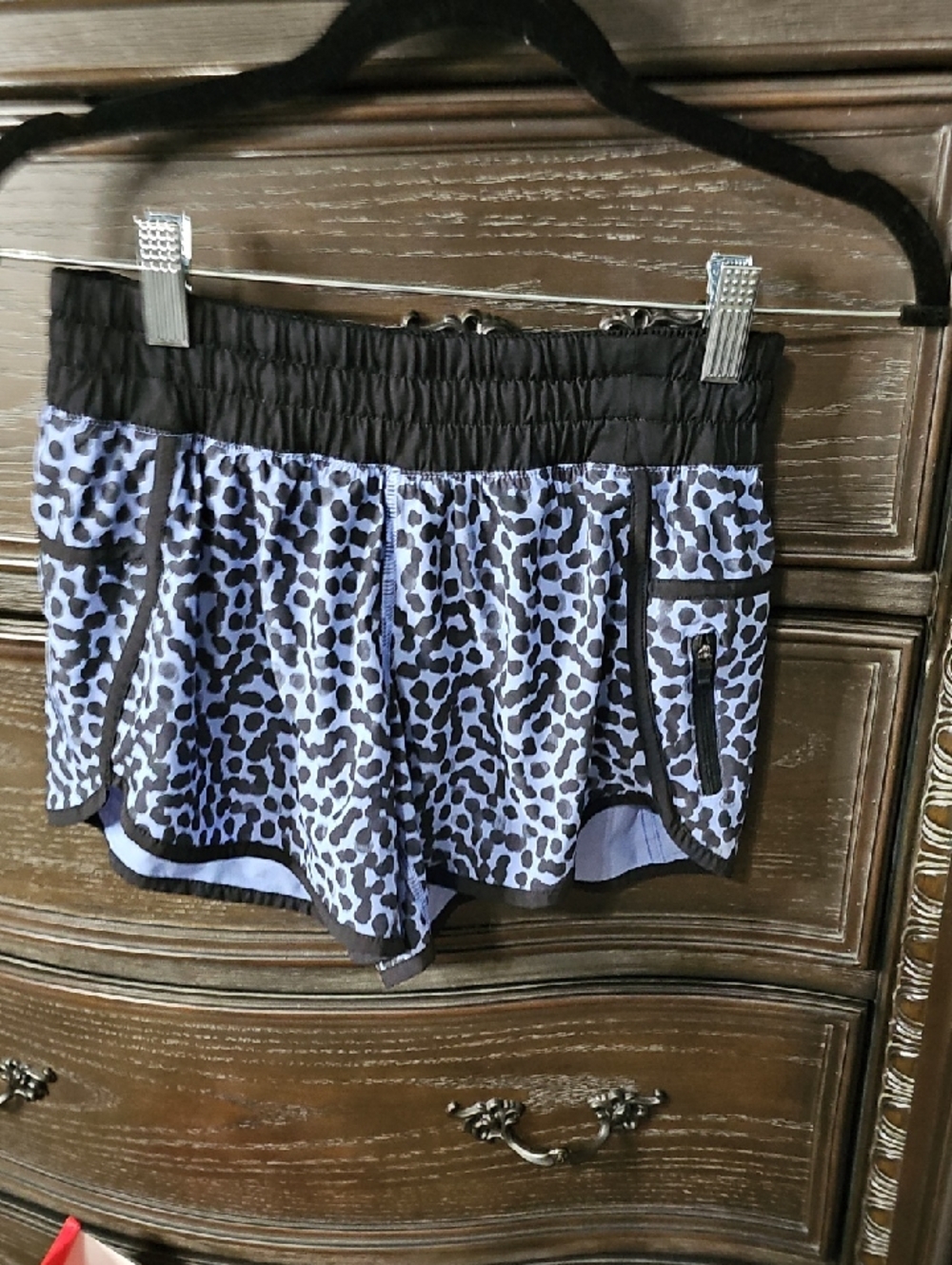 lululemon athletica Blue Leopard-Print Athletic Shorts with Black Trim